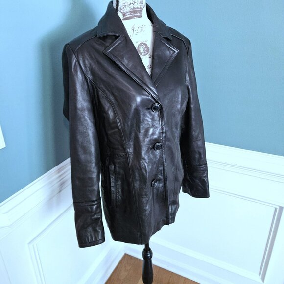Michael Kors L Black Genuine Leather Jacket Coat - Picture 3 of 7